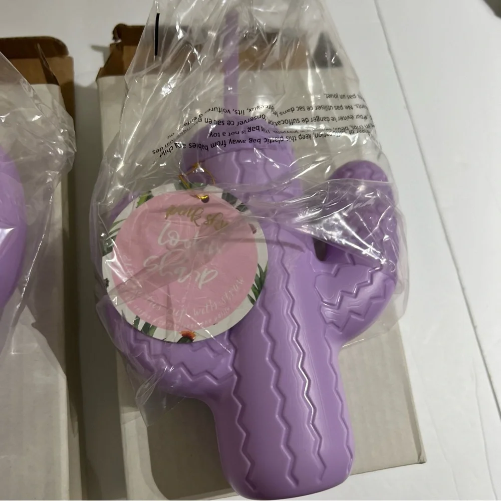Pink‎ Sky Purple Cactus Cup Set of 2 with Straws 21oz Novelty Drinkware NEW
